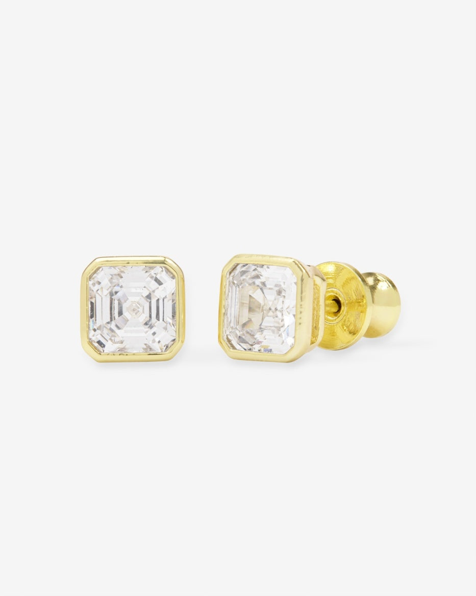 18K Gold Plated 4mm Duchess Asscher Bezel Studs in CZ by Melinda Maria Main image