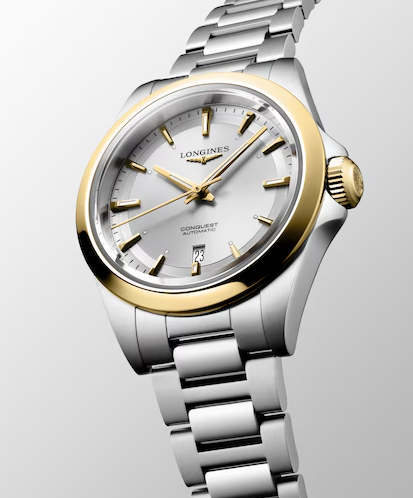 Longines conquest 30mm Stainless Steel & 18K Gold Cap Watch with Silver Dial