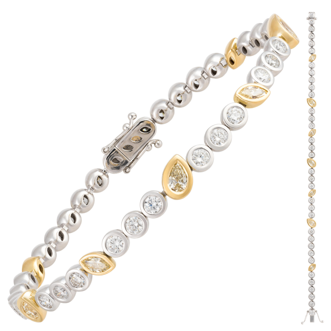 18K White-Yellow Gold Bezel Set Tennis Bracelet with Fancy Yellow Diamond Stations Main image