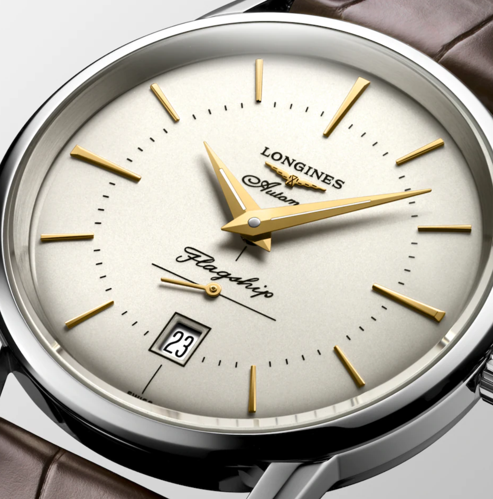 Longines Flagship Heritage 38mm Watch in Opaline Ivory with a Leather Band