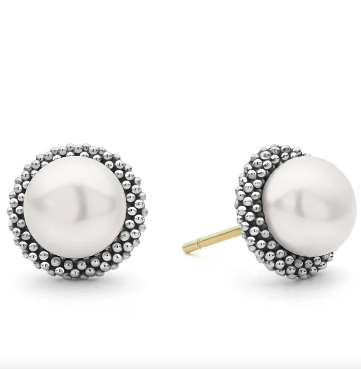 Sterling Silver Luna Pearl Stud Earrings with Caviar Halo by LAGOS Main image