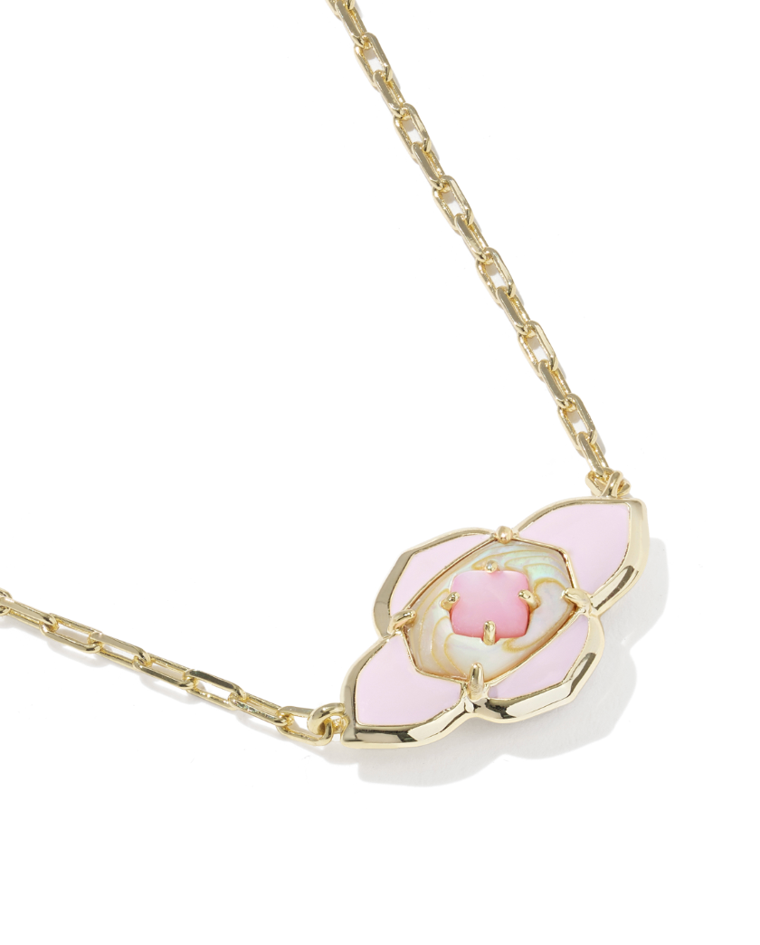 Gold Plated Abbie Medallion Pendant in Pink Mix by Kendra Scott