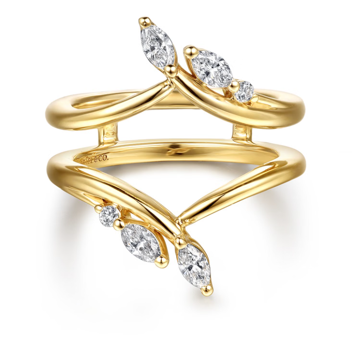 14K Yellow Gold "Journey" Marquise & Round Diamond Petal Ring Enhancer by Gabriel NY