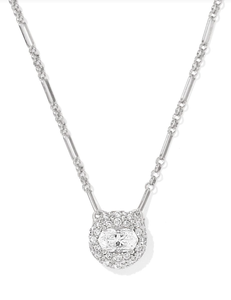 Rhodium Plated Bella Short Pendant Necklace in White CZ by Kendra Scott