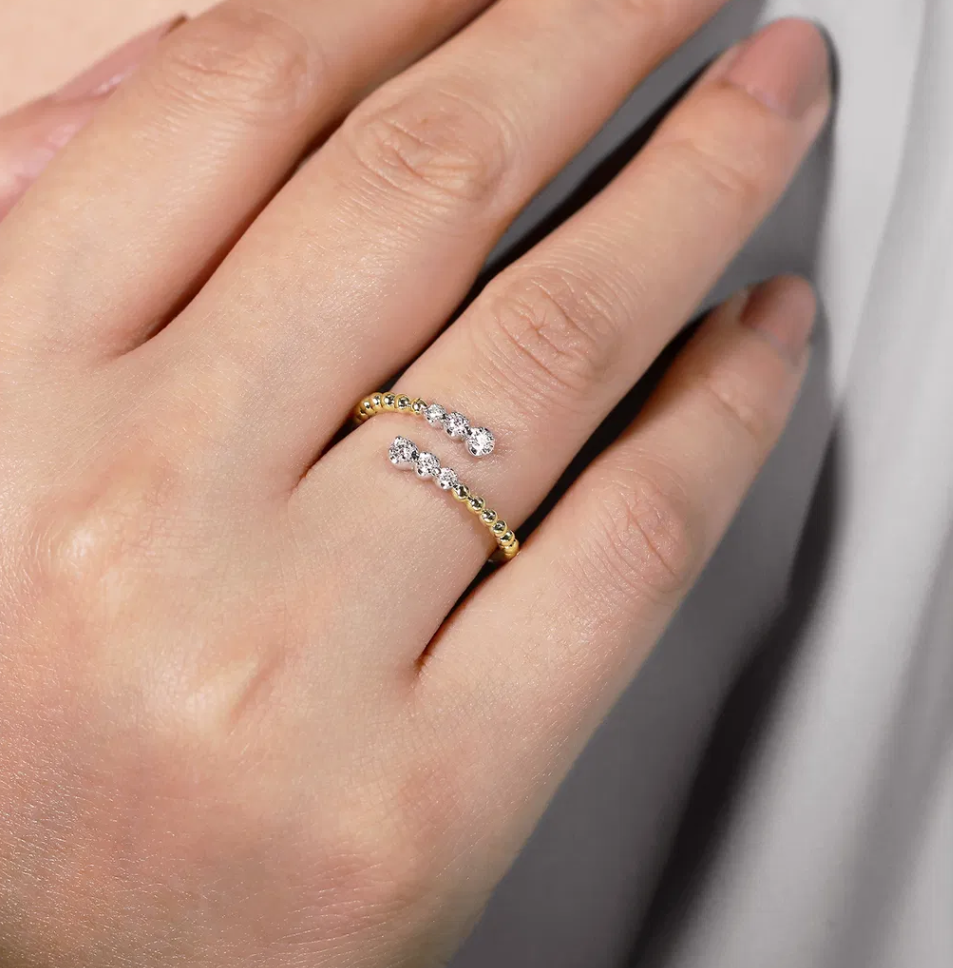 14K Two-Tone Bujukan Beaded Bypass Ring by Gabriel NY