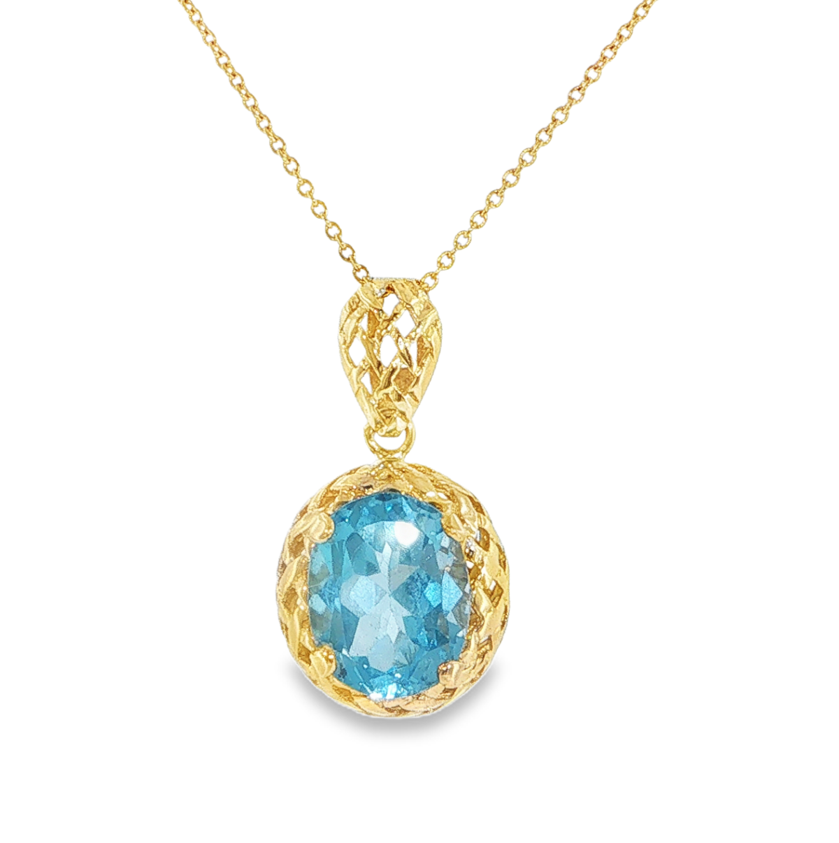 14K Yellow Gold Oval Blue Topaz Pendant Necklace *Estate Item Sold as is, Final Sale*
