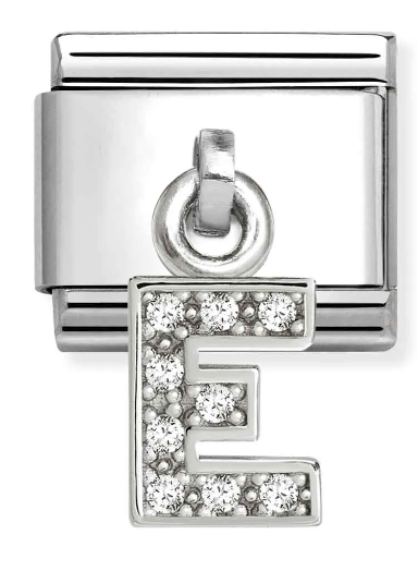 Stainless Steel & Sterling Silver Letter E Initial Dangle Charm Main image