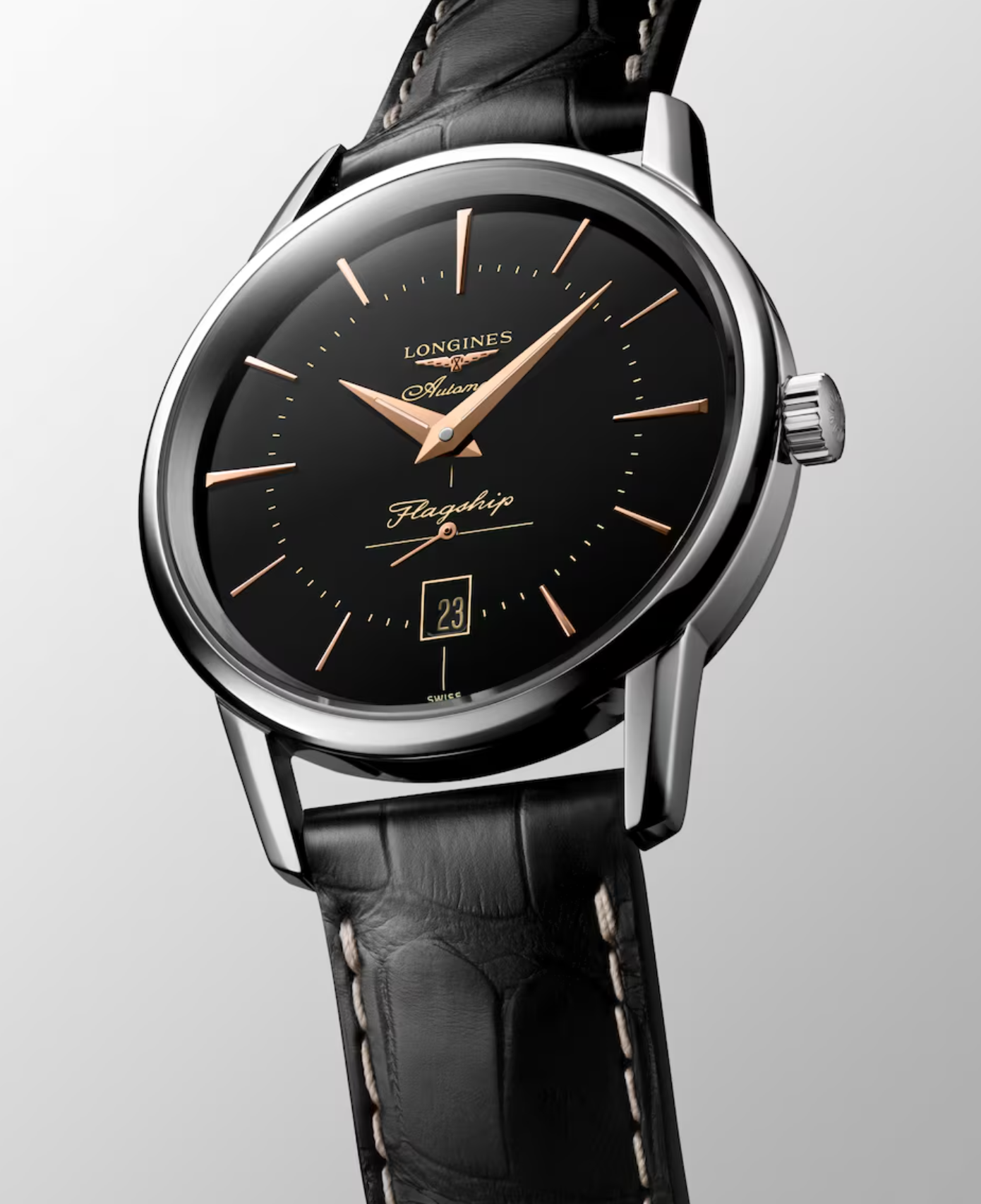Longines Flagship Heritage 38.5mm Watch in Black with a Leather Band