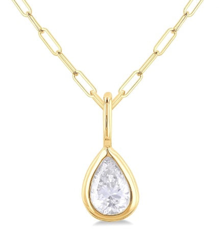14K YG .20ct Pear Shaped Dia Bezel on Paper Clip Chain Main image
