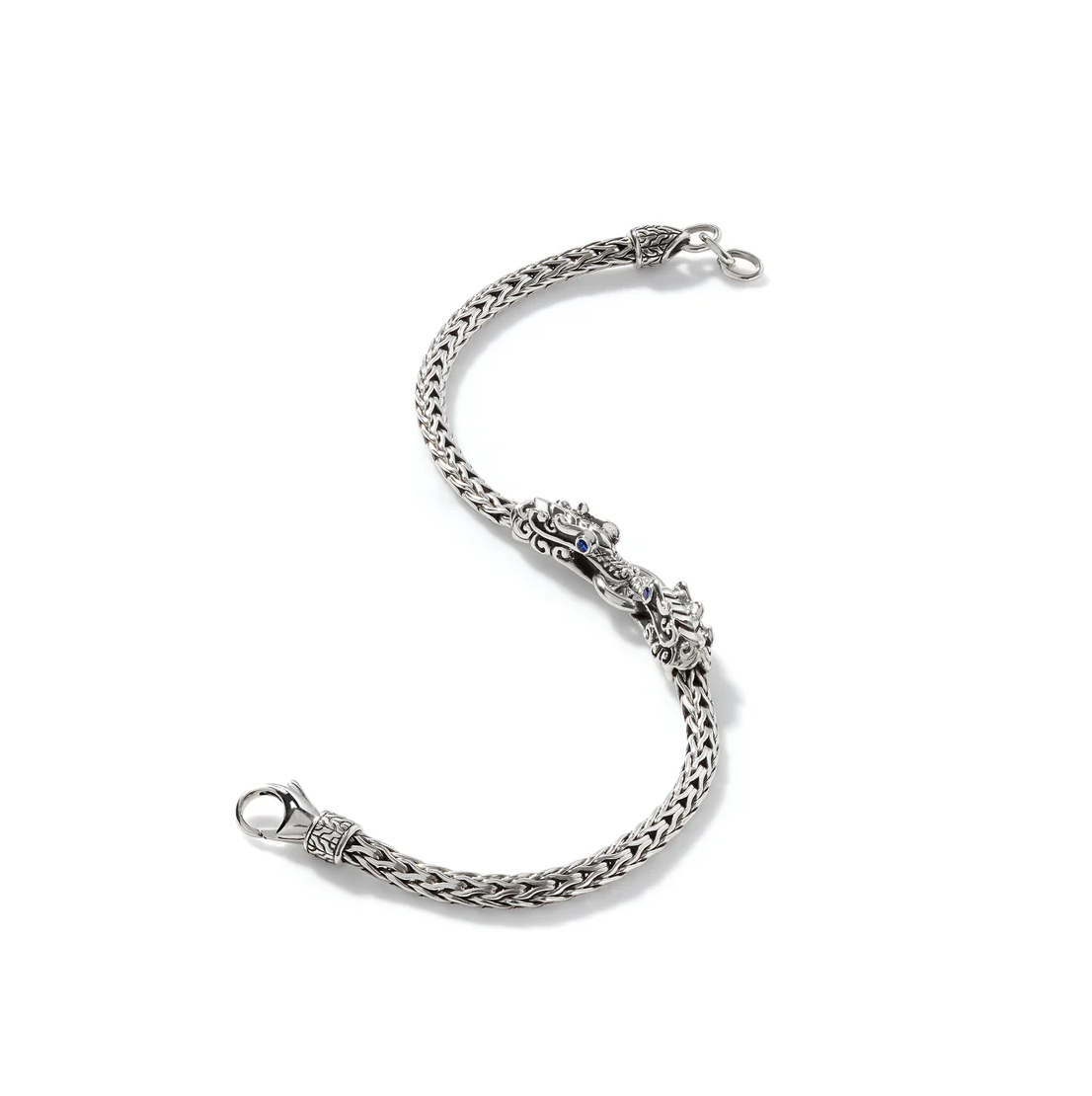 Sterling Silver Naga Heritage Double Dragon Head Bracelet with Blue Sapphire by John Hardy