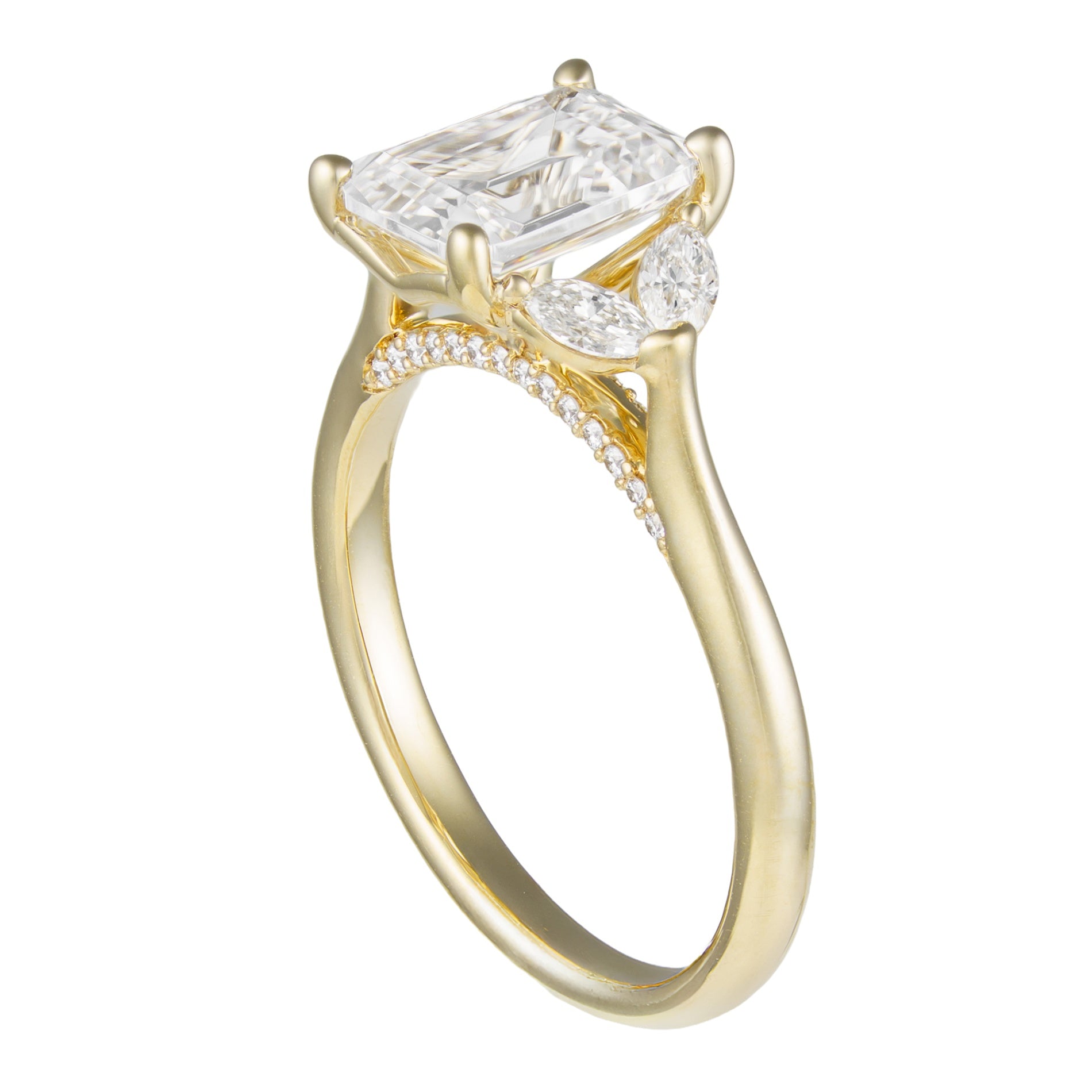 14K Yellow Gold Emerald Cut & Diamond Marquise Petal Side Stone Semi-Mount by Vlora Secondary image