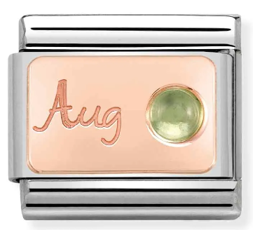 Stainless Steel & 9K Rose Gold August Peridot Birthstone Charm