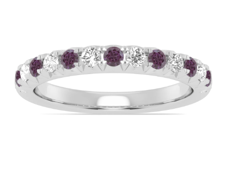 14K White Gold Alternating Alexandrite & Diamond Fishtail Anniversary Band Main image