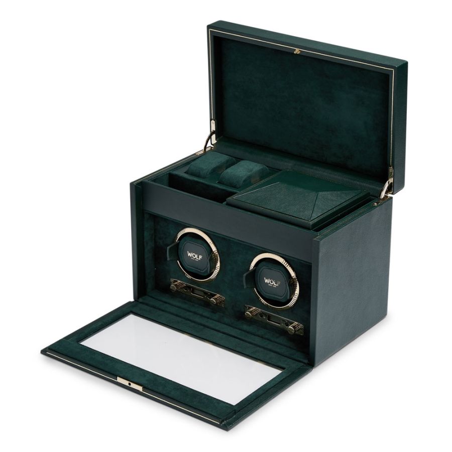 British Racing Double Watch Winder with Storage - Green