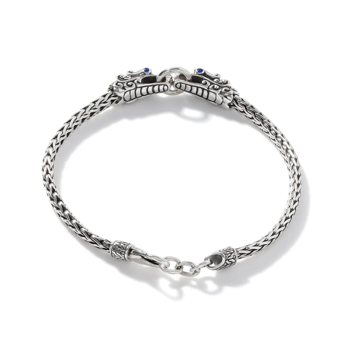 Sterling Silver Naga Heritage Double Dragon Head Bracelet with Blue Sapphire by John Hardy