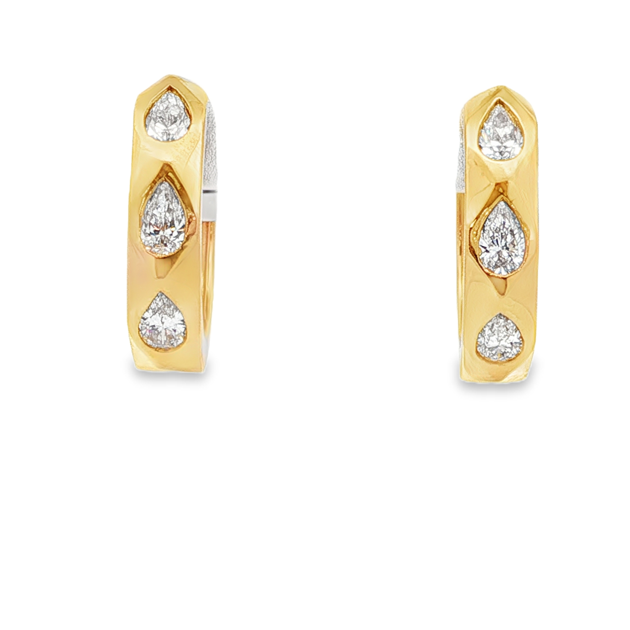 18K YG Geometric Huggies with Flush Set Pear Diamonds Main image