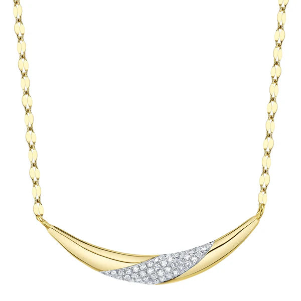 14K YG Diamond Pave Crescent Bar Pendant on Sparkle Chain