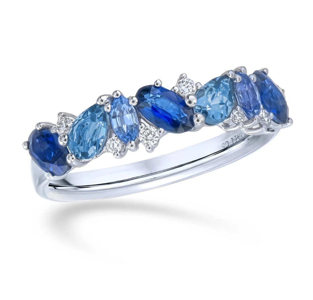 14K White Gold Topaz & Sapphire Mix Band