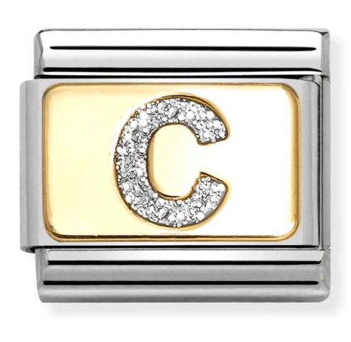 Stainless Steel & 18K Yellow Gold Glitter Letter C Initial Charm