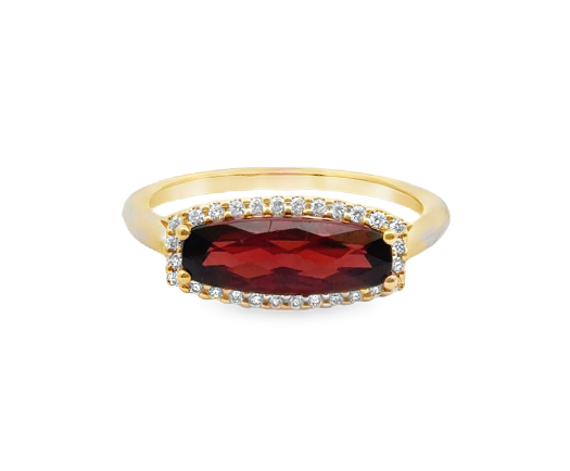 14K YG Garnet & Diamond Halo East-West Ring *Estate Item Sold as is, Final Sale* Main image