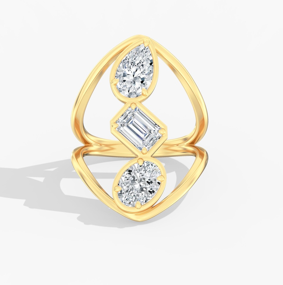 14K Yellow Gold Frame Multi Shape Lab Diamond Statement Ring by Everlee Main image
