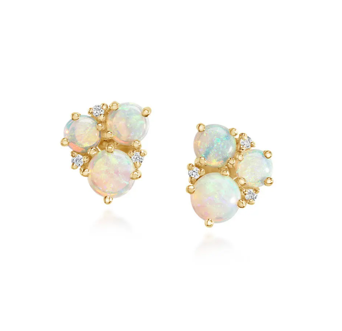 14K Yellow Gold Australian Opal & Diamond Cluster Studs Main image