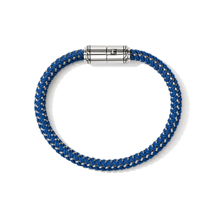 Stainless Steel & Blue Woven Cord Men's Essentials Bracelet with Silver Clasp by John Hardy