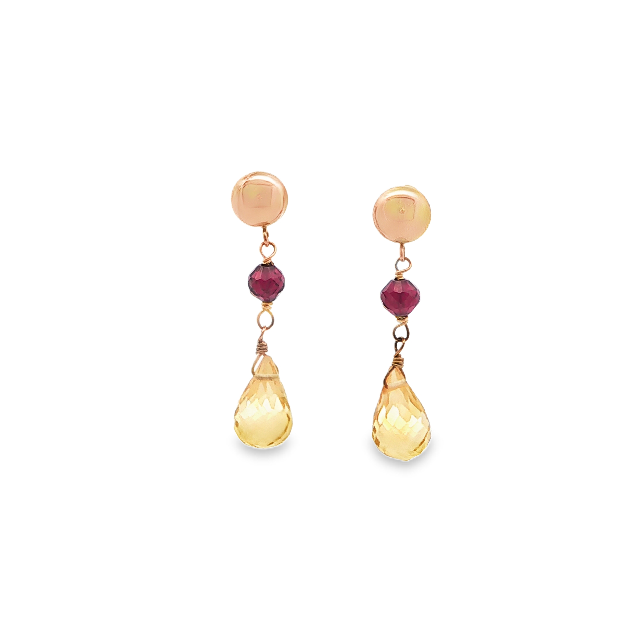 14K YG Garnet & Citrine Drop Earrings *Estate Item Sold as is, Final Sale*
