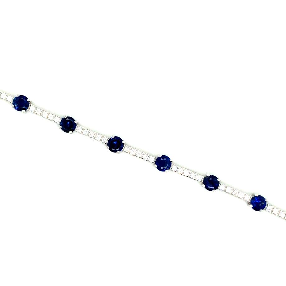 14K WG Blue Sapphire & Diamond Station Tennis Bracelet by David Kord Main image