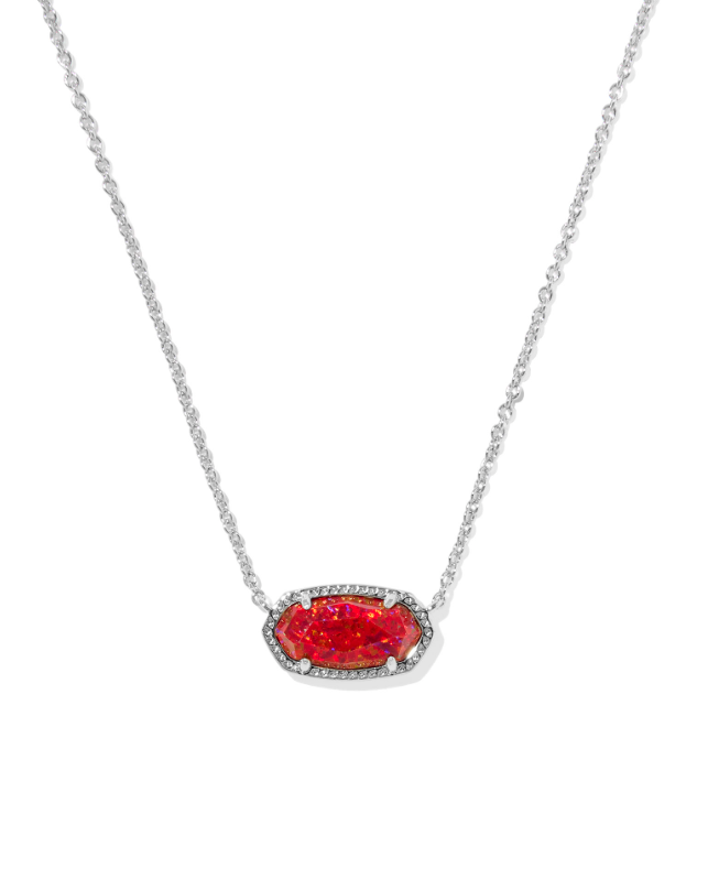Elisa Rhodium Plated Short Pendant Necklace in Red Kyocera Opal by Kendra Scott