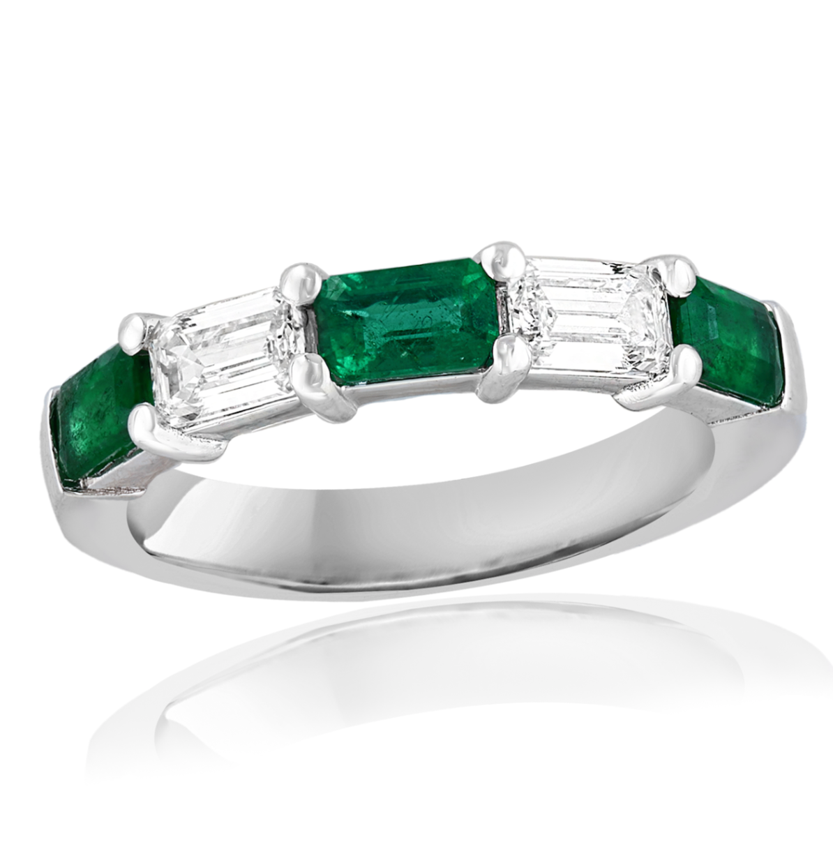 14K WG Emerald & Diamond 5-Stone Step Cut Band