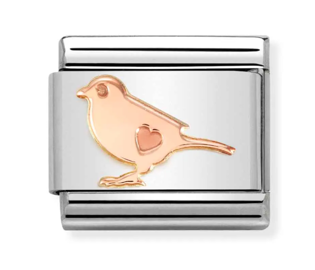 Stainless Steel & 9K Rose Gold Little Bird Charm