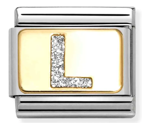 Stainless Steel & 18K Yellow Gold Glitter Letter L Initial Charm