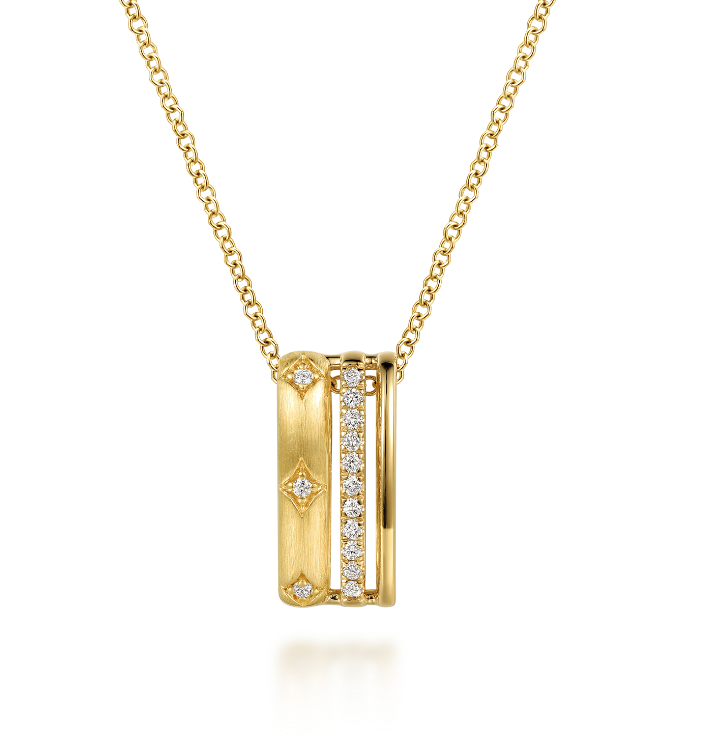 14K Yellow Gold Diamond Triple Row Bar Pendant Necklace by Gabriel NY Main image