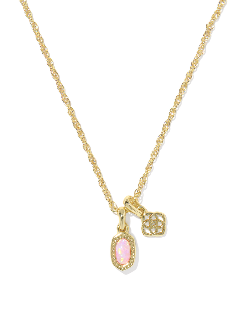 Gold Plated Mini Dira Necklace in Lab Grown Light Pink Opal by Kendra Scott