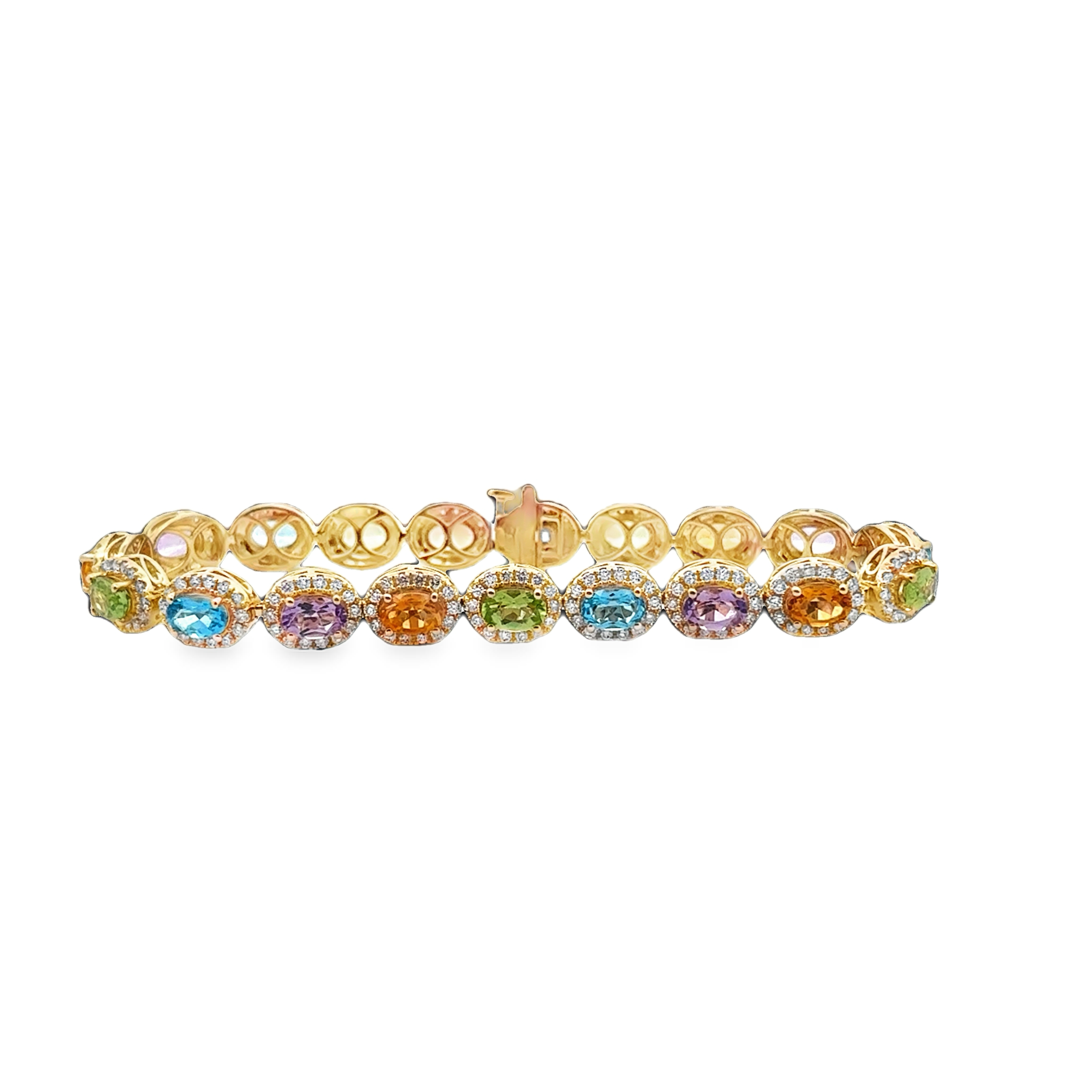 14K YG Oval Semi-Precious Gemstone & Diamond Halo Tennis Bracelet  *Estate Item Sold as is, Final Sale* Main image