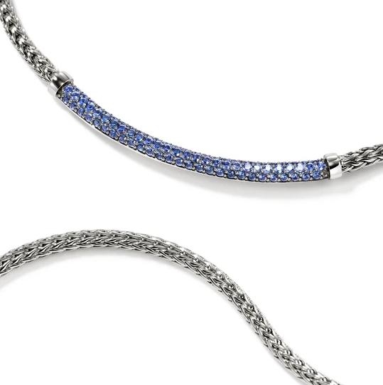 Sterling Silver Essentials Blue Sapphire Bar Necklace by John Hardy