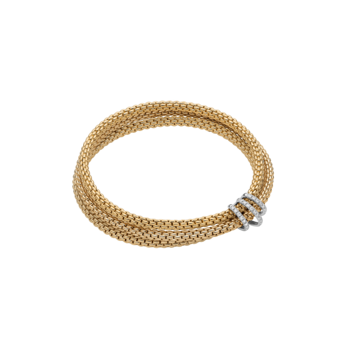 18K Yellow Gold Prima Triple Flex'It Bracelet with Three Diamond Rows by FOPE