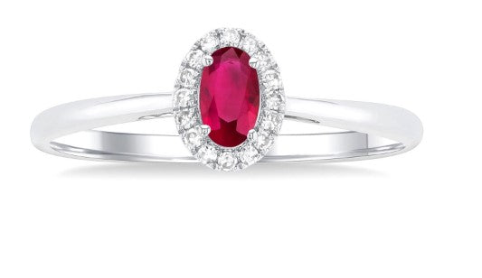 10K WG 5x3 Oval Pink Tourmaline & .07cttw Dia Halo Ring