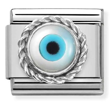 Stainless Steel & Sterling Silver Round Greek Eye Charm