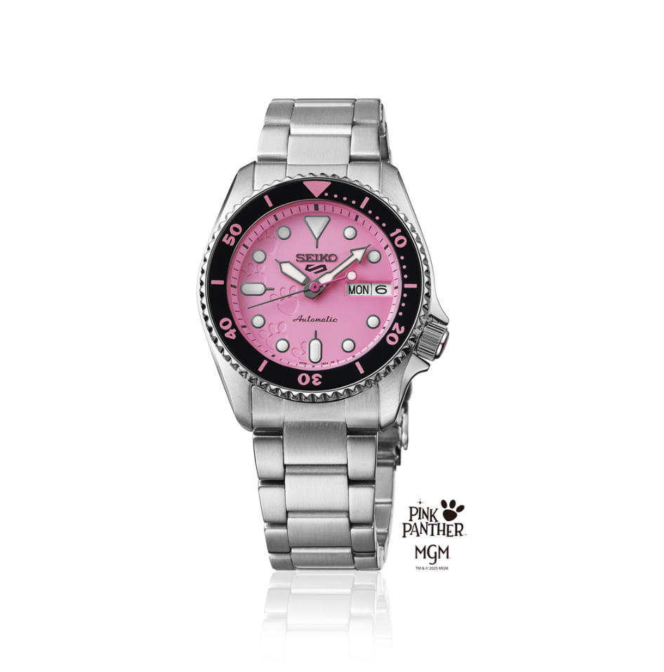 Seiko 5 Sports Stainless Steel Automatic Pink Dial Pink Panther LE Model No. SRPM07