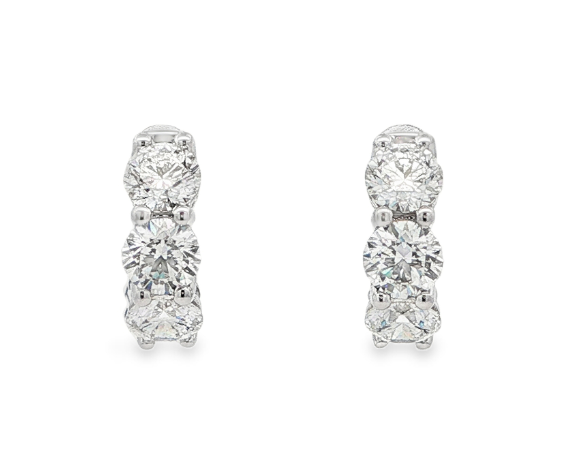 18K WG 3 1/2cttw Three-Diamond Huggies