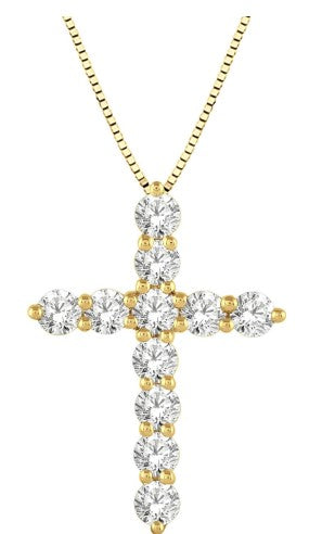 14K YG 1cttw Diamond Cross Pendant Necklace