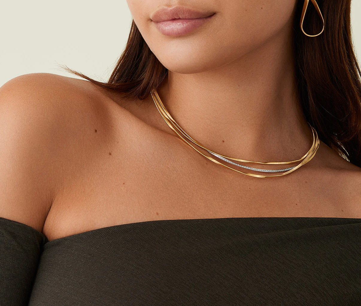 18K YG Marrakech 3-Strand Coil Necklace with Diamond Bar by Marco Bicego