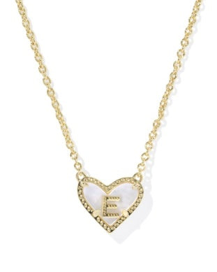 Gold Plated Heart Letter "E" Pendant Necklace in Ivory MOP by Kendra Scott Main image