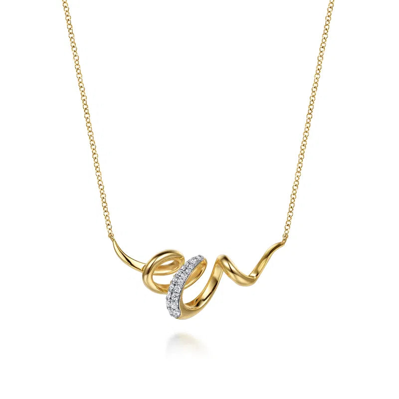 14K Two-Tone Diamond Swirl Pendant Necklace by Gabriel NY Main image