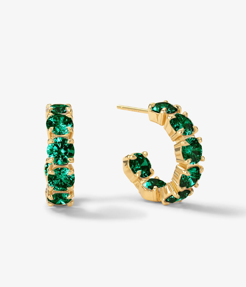 18K Gold Plated Oh She Fancy Hoops in Emerald CZ by Melinda Maria Main image