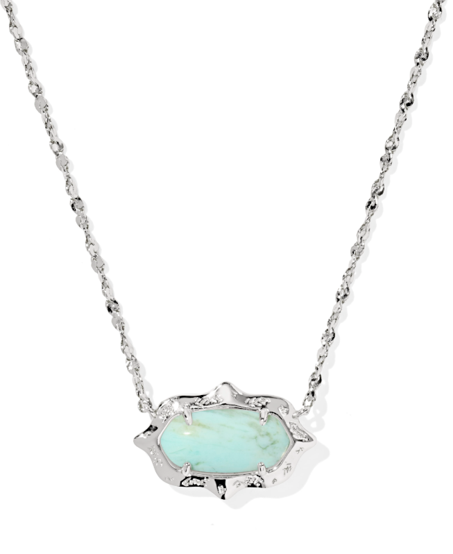 Rhodium Plated Elisa Scallop Frame Short Pendant Necklace in Sea Green Chrysocolla by Kendra Scott