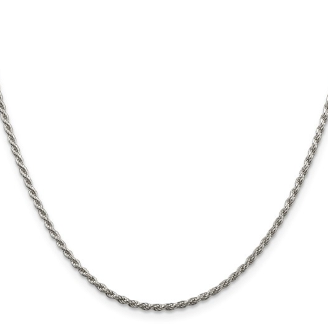 Sterling Silver Rhodium-plated 2.25mm Diamond Cut Rope Chain, 24"