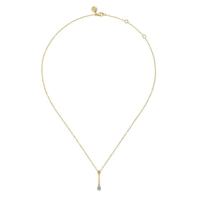 14K Two-Tone Bujukan Clover & Diamond Pear Shape Drop Pendant Necklace by Gabriel NY